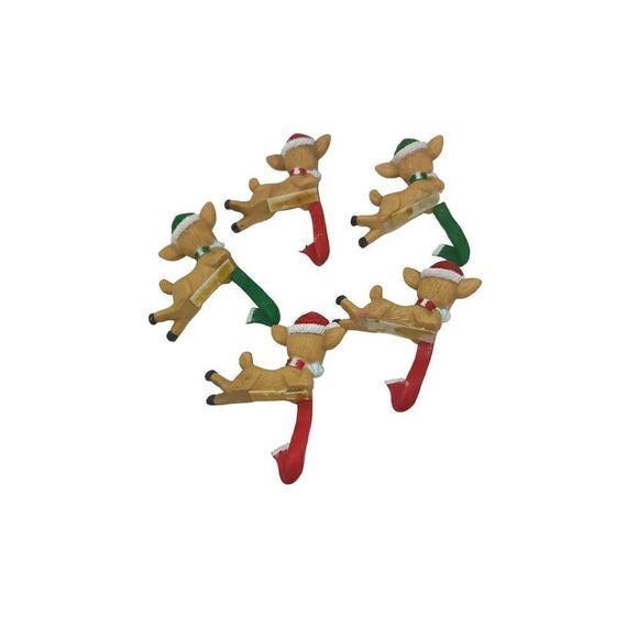 Lot Of 5 Vintage Winking Deer Figurine Christmas Stocking Holders - Picture 8 of 8